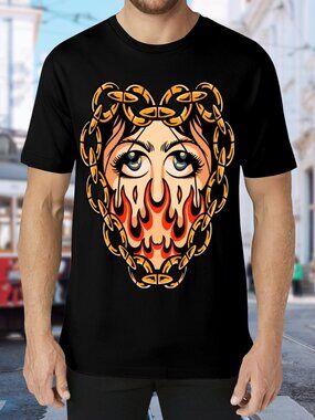 Graphic Flame Mask Face Tee - Black